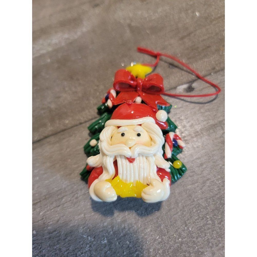 Santa xmas tree candy cane bow ornament